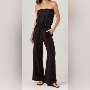 Sundays Amia Strapless Black Wide-Leg Jumpsuit